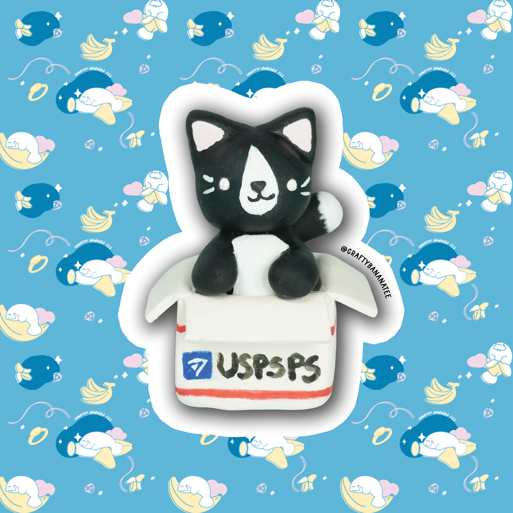 Cat in a USPSPSPS Box Sticker